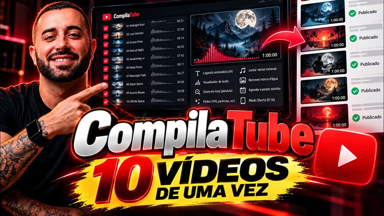 Ramon mostrando o CompilaTube: 10 vídeos feitos de uma vez e publicados no YouTube