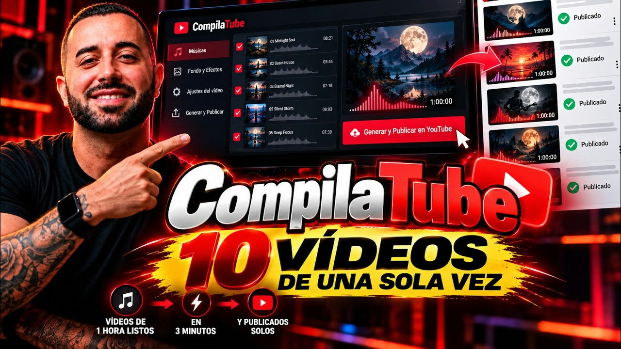 Ramon mostrando CompilaTube: 10 videos hechos de una sola vez y publicados en YouTube