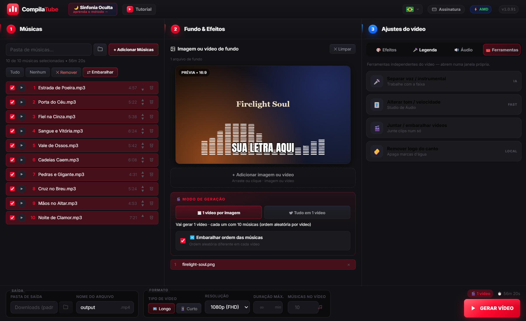Ferramentas do CompilaTube: separar voz, tom, juntar vídeos, remover marca